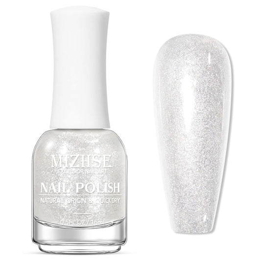 MIZHSE Translucent Shimmering Nail Polish, Quick Dry Clear Glitter White Nail Polish Air Dry Fast, 15ml High Glossy Sparkly Shiny Nail Art Salon Manicure Home-Velvo Beauty