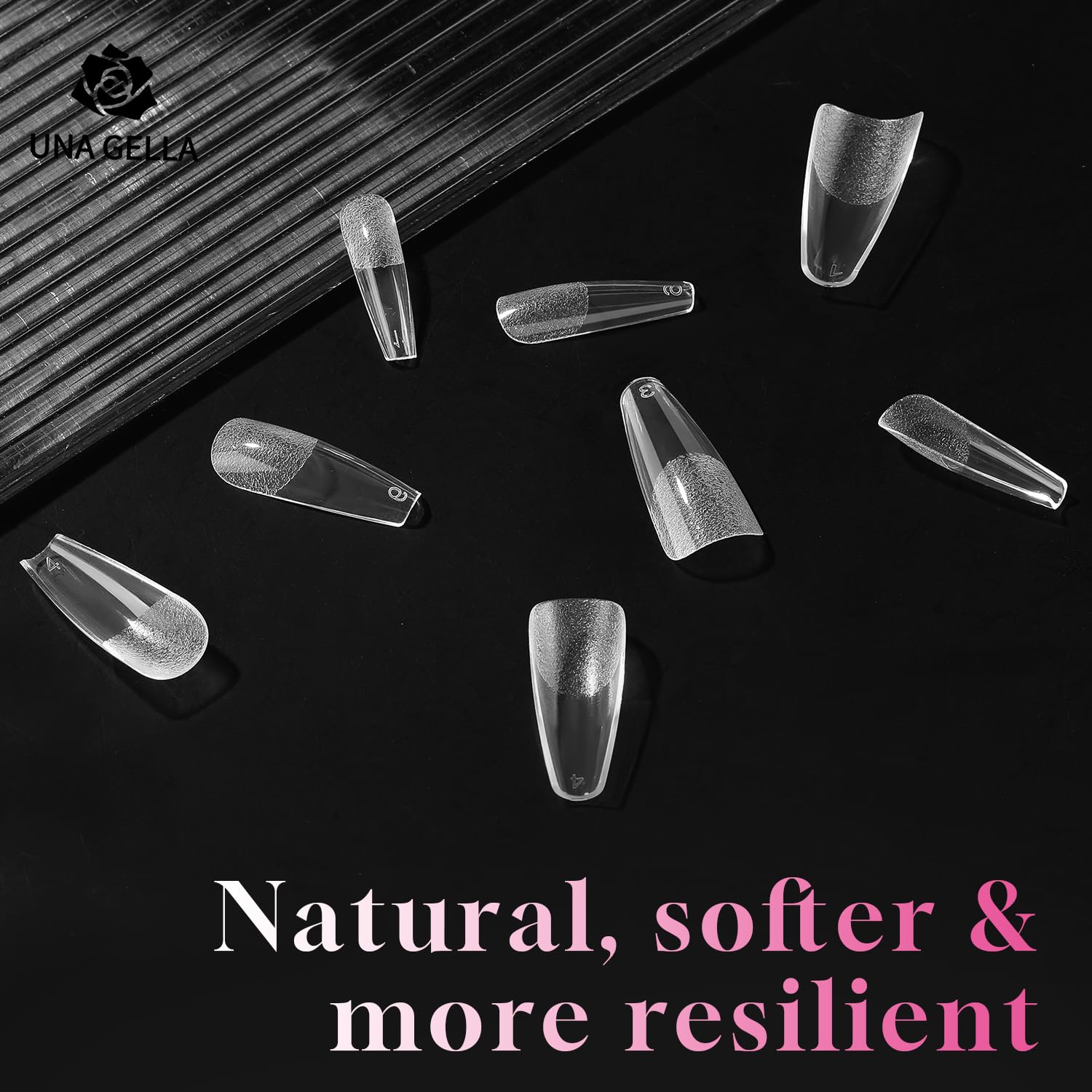 UNA GELLA Long Coffin Nail Tips, 312Pcs Gel Nails Tips Coffin Pre-Shape, Half Matte Full Cover Clear False Fake Nails for Nail Extension DIY Art Salon 12 Sizes-Velvo Beauty