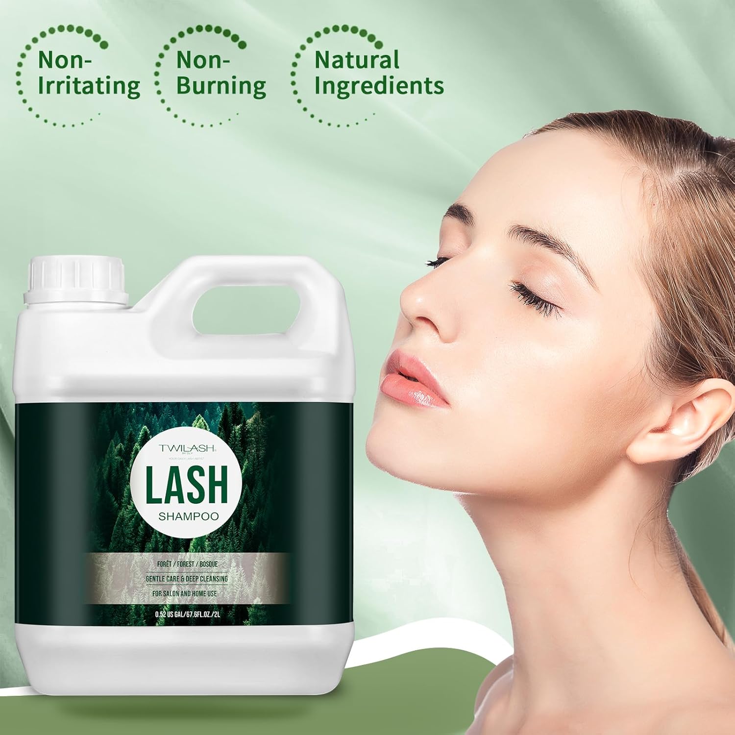 Lash Shampoo Bulk, Eyelash Cleanser for Extensions 2 Liters, Safe Makeup Remover, Non-irritating or Burning Eyelid Foaming Cleanser for Professional Salon and Home Use (Forest-2L)-Velvo Beauty