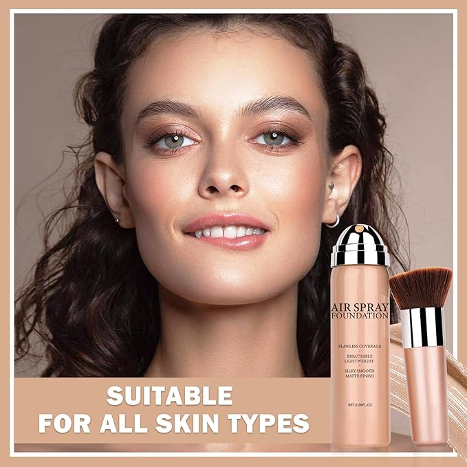 NVLEPTAP Airbrush Foundation Makeup Spray Silky Lightweight Full Coverage Foundation Face Air Cushion Foundation Set with Soft Makeup Brush - 03 Nude-Velvo Beauty