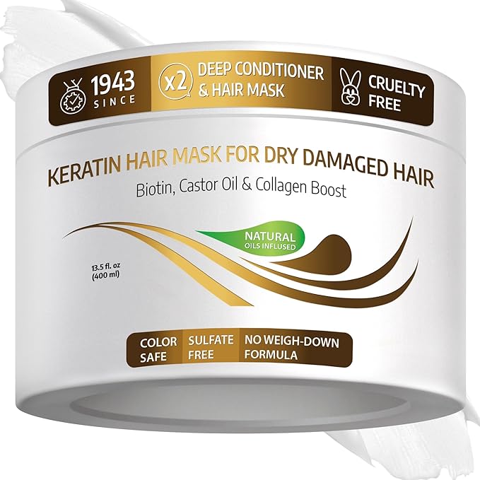 VITAMINS hair cosmetics Keratin Hair Mask - Deep Repair Conditioner with Biotin & Castor Oil - For Damaged, Dry, Curly, Straight, Thin & Fine Hair - Intense Collagen Protein Treatment-Velvo Beauty