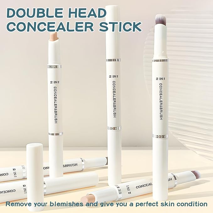 Concealer Stick Full Coverage, Cream Color Corrector Makeup, Dual Ended Conceal Pen with Brush, Waterproof Matte Eraser Dark Circles, Blemish, Pores, Spots Buildable for All Skin Types- Natural-Velvo Beauty