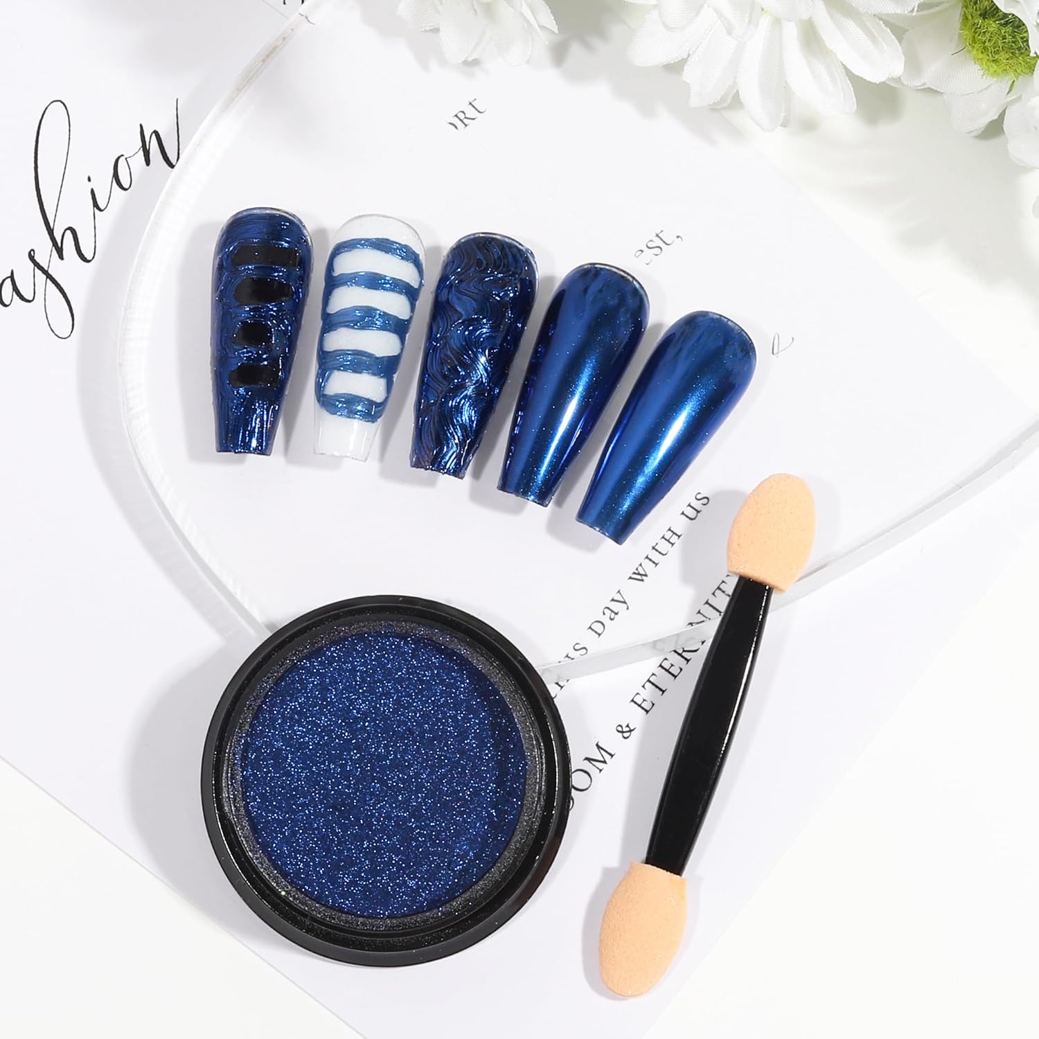 Artdone Chrome Nail Powder, Dark Blue Iridescent Aurora Powder Metallic Mirror Effect Pigment Pearlescent Mermaid Pigment Pearl Glitter Dust Kit, Nail Art Decoration, Resin Craft-Velvo Beauty