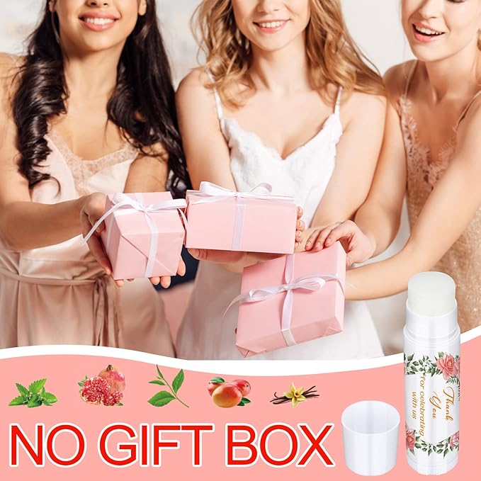 Dunzy 50 Pcs Thank You Gift Lip Balm Bulk Baby Shower Party Favors Bridal Shower Favor Lip Care with Assorted Fruit Flavors Thank You Lipstick for Guest Basket Gift Stuffer (Wedding)-Velvo Beauty