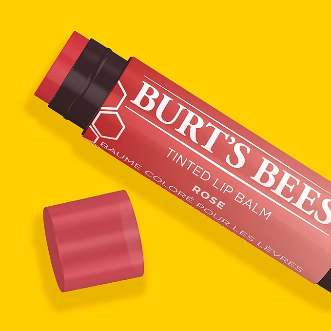 Burt's Bees Lip Tint Balm with Long Lasting 2 in 1 Duo Tinted Balm Formula, Color Infused with Deeply Hydrating Shea Butter for a Natural Looking Buildable Finish, Petal Rose (2-Pack)-Velvo Beauty