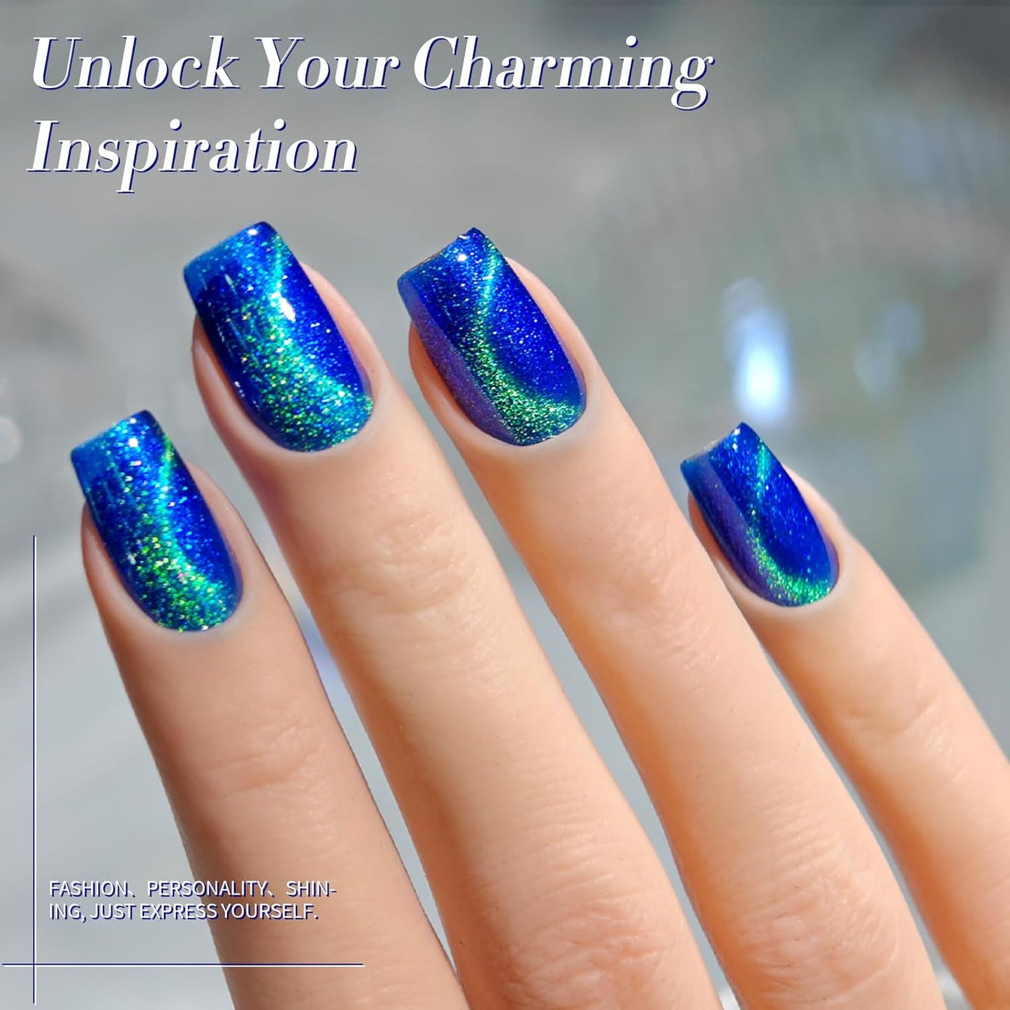 Born Pretty Cat Magnetic Eye Gel Nail Polish, Blue Glitter Cat Magnetic Gel Nail Polish, Holographic Magnetic Nail Polish for Nail Art Manicure Salon DIY at Home 15ML-Velvo Beauty