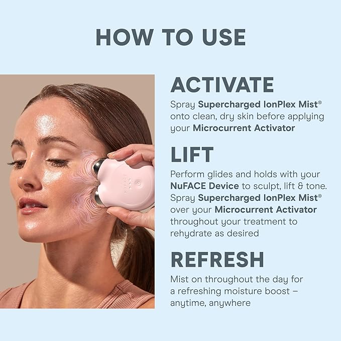 NuFACE Supercharged IonPlex Facial Mist - 3-in-1 Ultra-Fine Hydrating Face Mist & Pore Minimizer with Hyaluronic Acid + IonPlex Technology to Lock in Moisture and Enhance Microcurrent Treatment (5 oz)-Velvo Beauty