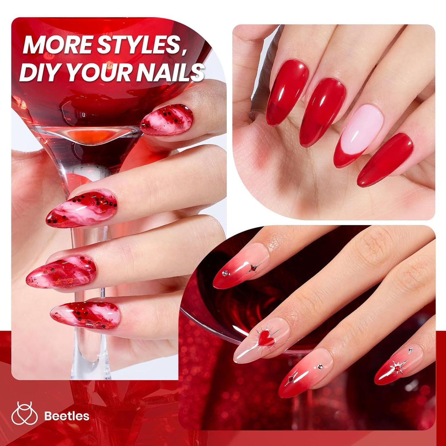 Beetles Jelly Red Gel Nail Polish - 15ML Fall Red Neutral Sheer Gel Polish Translucent Effect Soak Off UV French Nail Art Manicure Salon Gift for Women-Velvo Beauty
