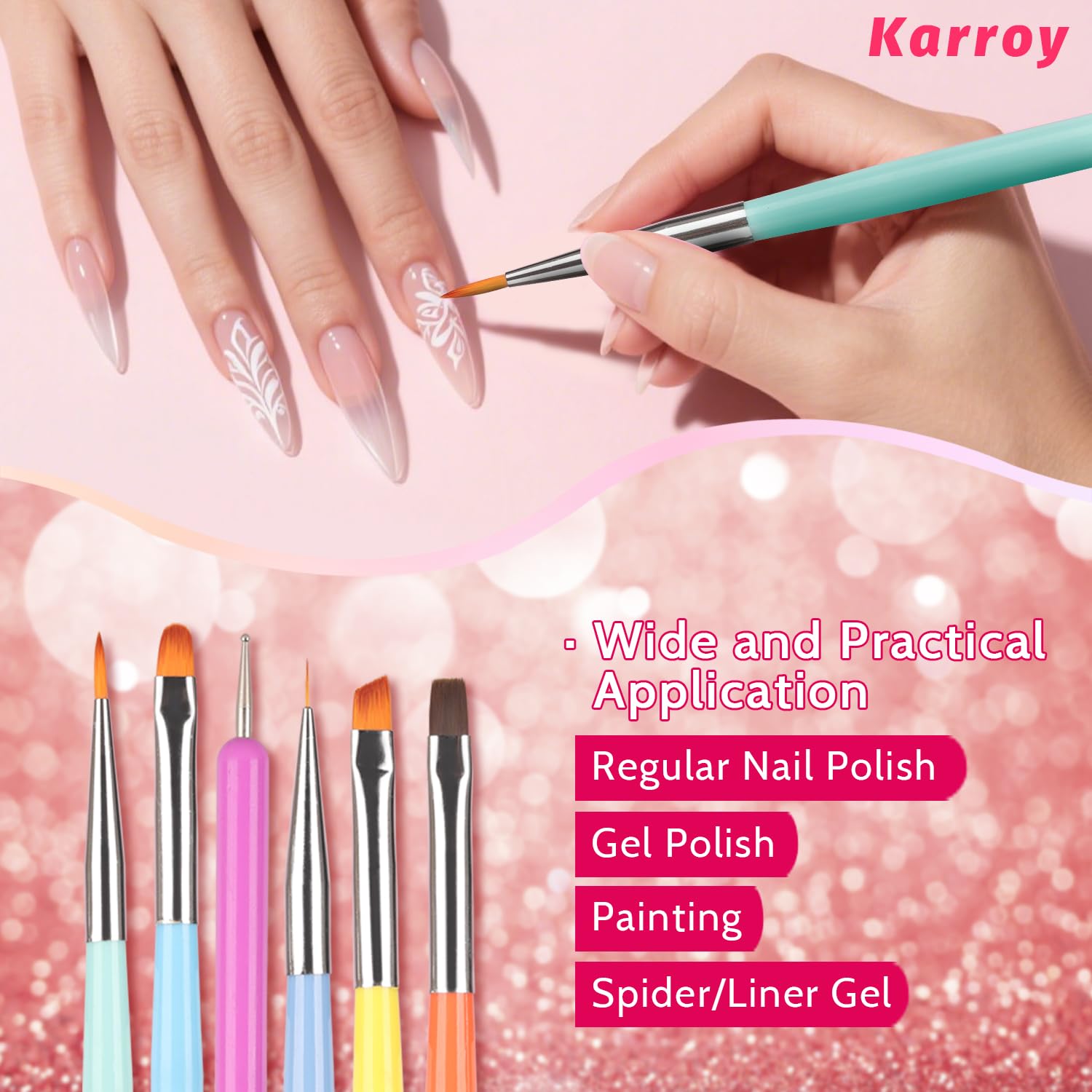 Nail Art Brushes Kit, Multifunctional Nail Brushes for Nail Art Nail Design Brush Gel Nail Brush for Nail Extension Nail Art Liner Brush Dotting Tools for DIY (6PCS Brushes)-Velvo Beauty