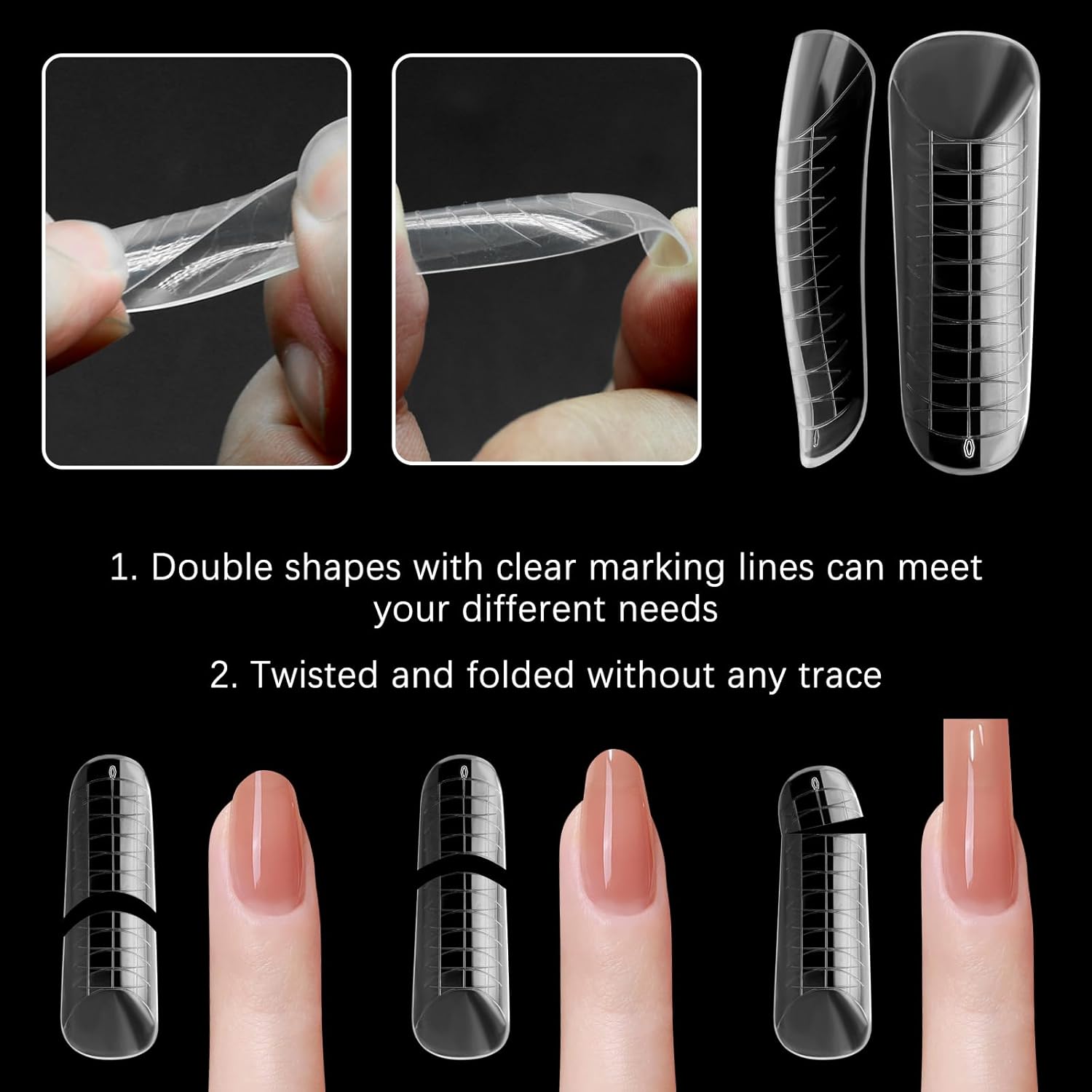 120 Pcs Poly Extension Gel Dual Nail Forms Nail Molds With Scale Builder Coffin Nail for Gel Manicure Nail Art Design Salon DIY at Home (Long Dual Nail Forms Set)-Velvo Beauty