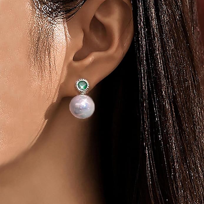 Vintage Emerald Pearl Earrings Gold Pearl Drop Earrings Green Emerald Studs Earrings Rhinestone Pearl Emerald Earrings Jewelry for Women-Velvo Beauty