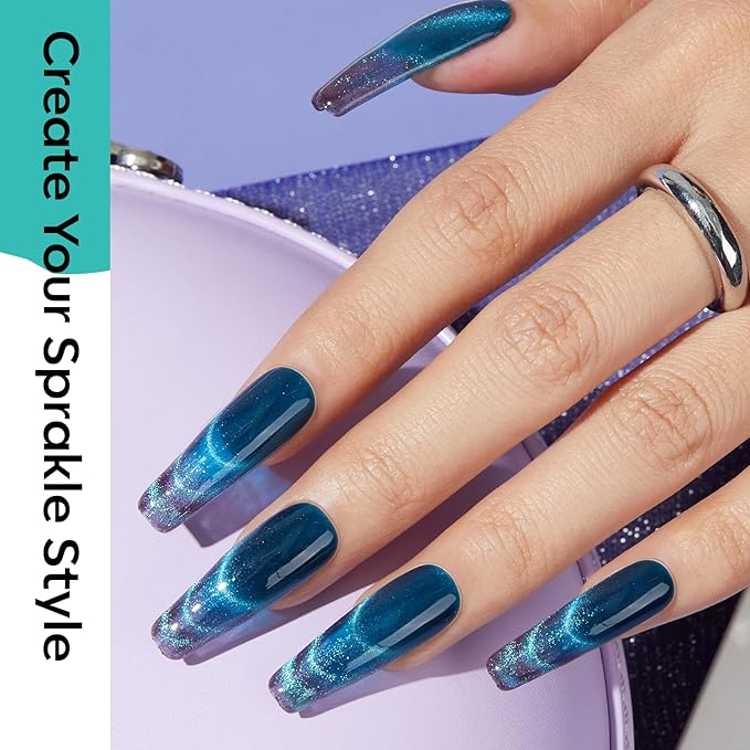 modelones Cat Eye Gel Nail Polish, 6 Colors Glitter Red Green Purple Blue Gel Polish Set with Magnet Sparkle Galaxy Series Nail Gel Polish Kit Soak Off Led Nail Art Manicure Salon DIY Gifts-Velvo Beauty