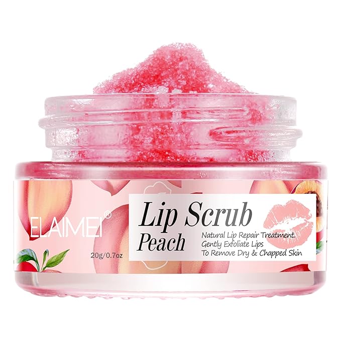 Lip Scrubs Exfoliator & Moisturizer, Lip Repair for Lush Soft Lips, Lip Moisturizer for Chapped Dry and Flaky Lips Treatment (Peach)-Velvo Beauty