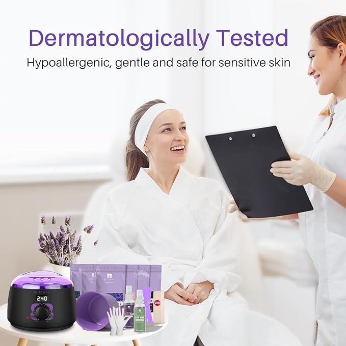 BLITZWAX Brazilian and Bikini Waxing Kit for Women, Hard Wax Warmer for Face, Legs and Body, At Home Hair Removal Kit, Beginner Friendly, Fast Heating, 51 Accessories, 6 Types Wax Bean Formula-Velvo Beauty