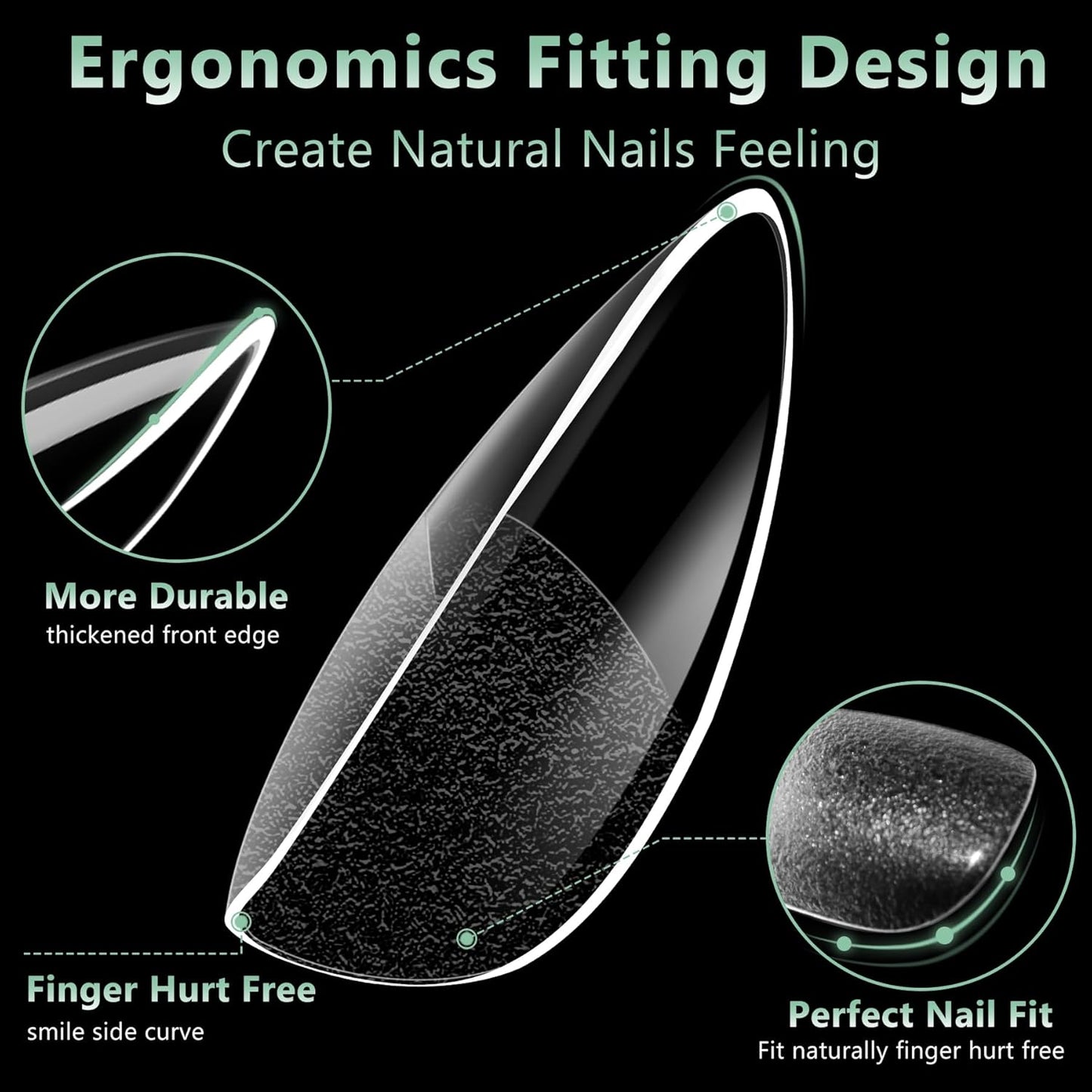 Medium Almond Nail Tips, 216pcs Acrylic Fake Nails Gel Nail Tips Soft, Full Cover Pre-Shaped Matte Clear Press on Nails for Extension, Diy at Home Manicure 12 Sizes-Velvo Beauty