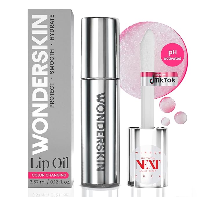 Wonderskin Lip Oil Rehab Serum - Color Changing Lip Oil from Clear to Pink - PH-activated, Non-sticky & Hydrating Tinted Serum for Dry Lips (Kissed)-Velvo Beauty
