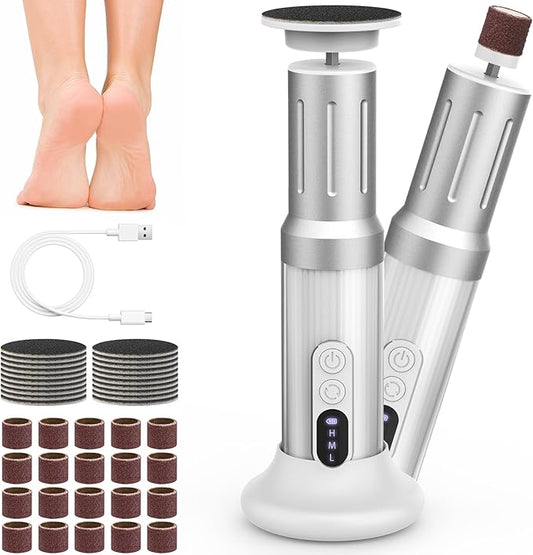 Electric Foot Callus Remover Cordless Electric Foot Filer Kit with 6Speeds Chagring Dock Callus Remover for Women Men Feet and Nail (White)-Velvo Beauty