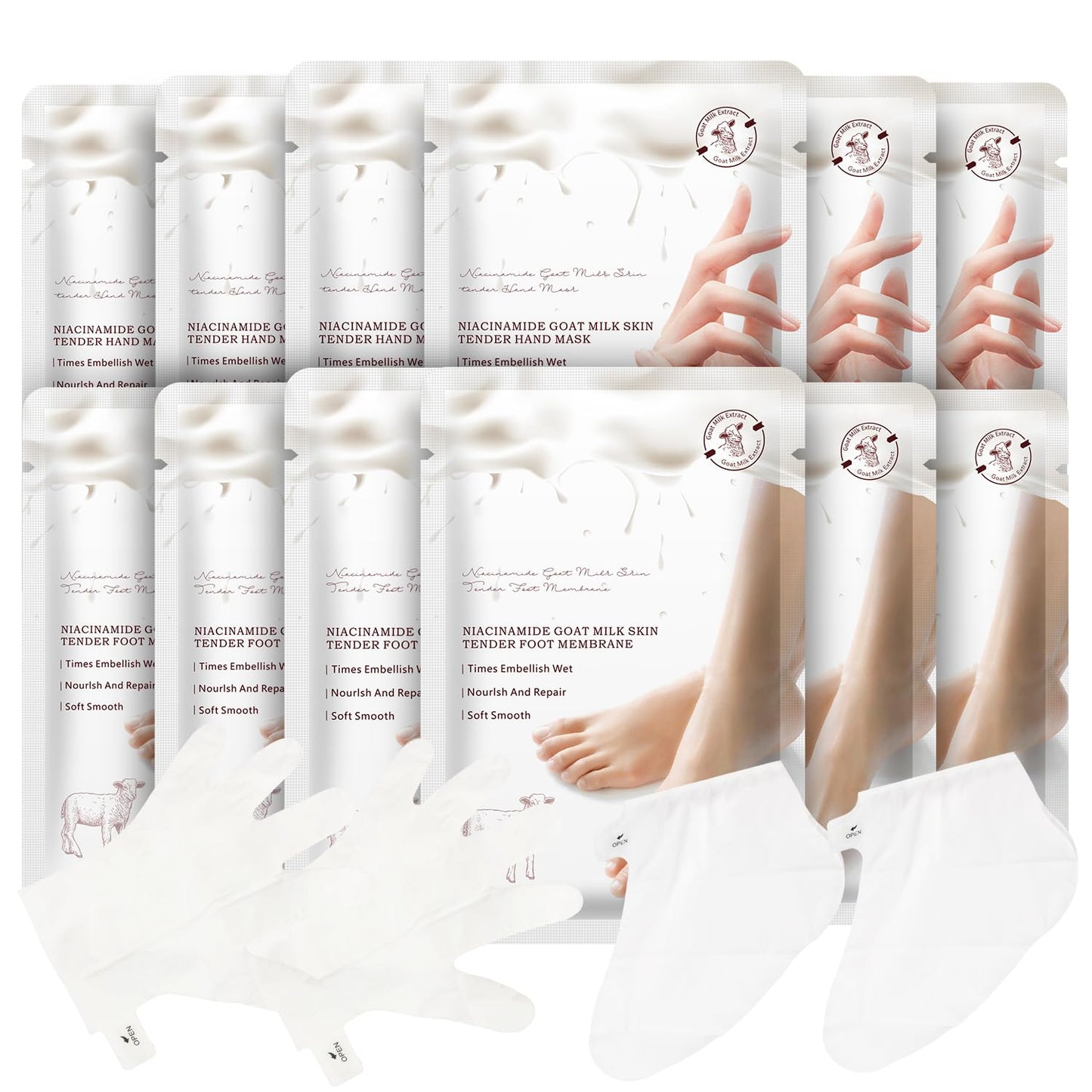 Hydrating Hand Foot Masks Set for Women Men,6 Pack Glove Mask for Dry Hand & 6 Pack Socks Mask for Dry Cracked Feet（Milk）-Velvo Beauty
