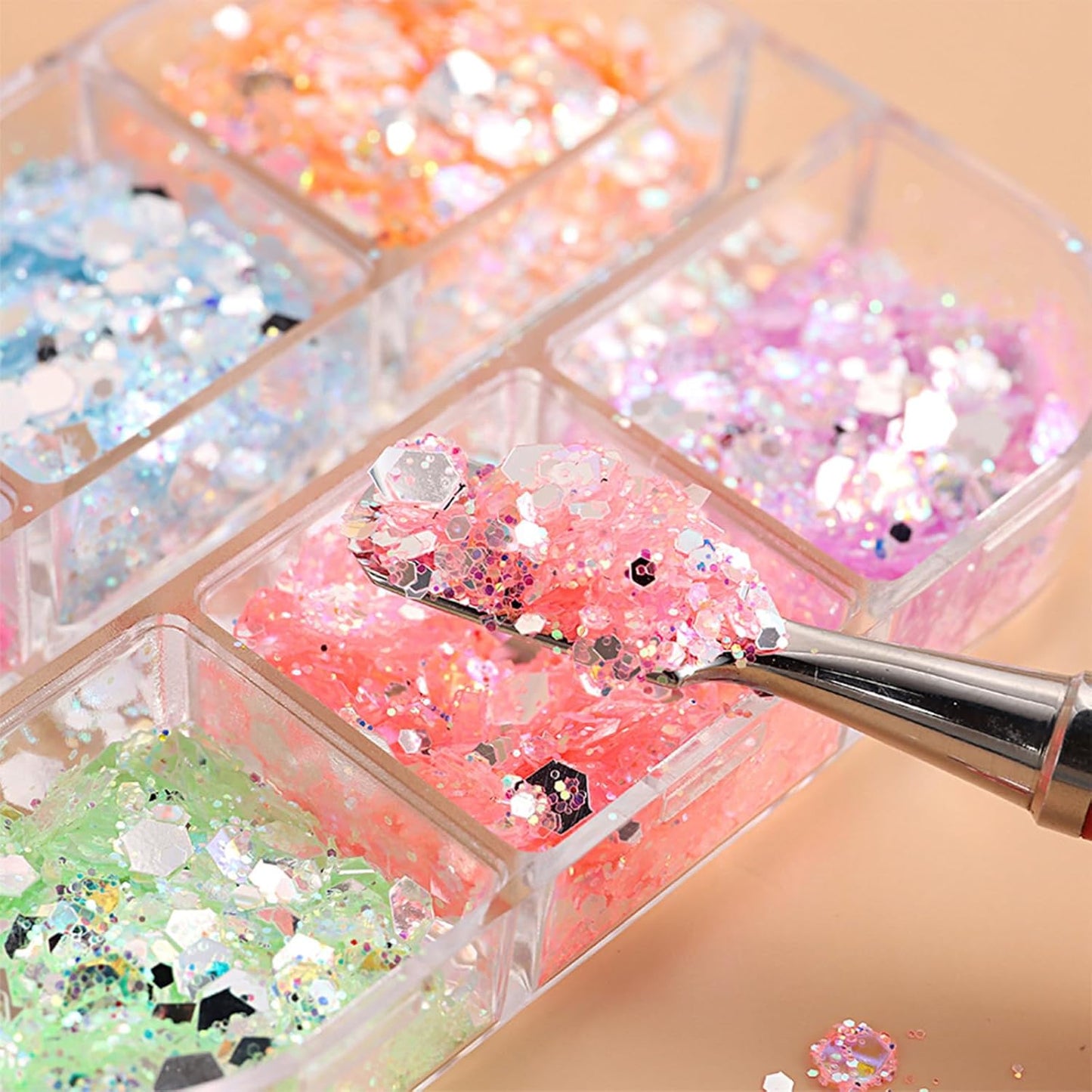 12 Grids Colorful Mermaid Nail Sequin Holographic Nail Art Glitter,Iridescent Nail Art Flake Glitter Decals Glass Paper Design Nail Accessories Acrylic Nails for Women Make Up DIY Nail Decoration-Velvo Beauty