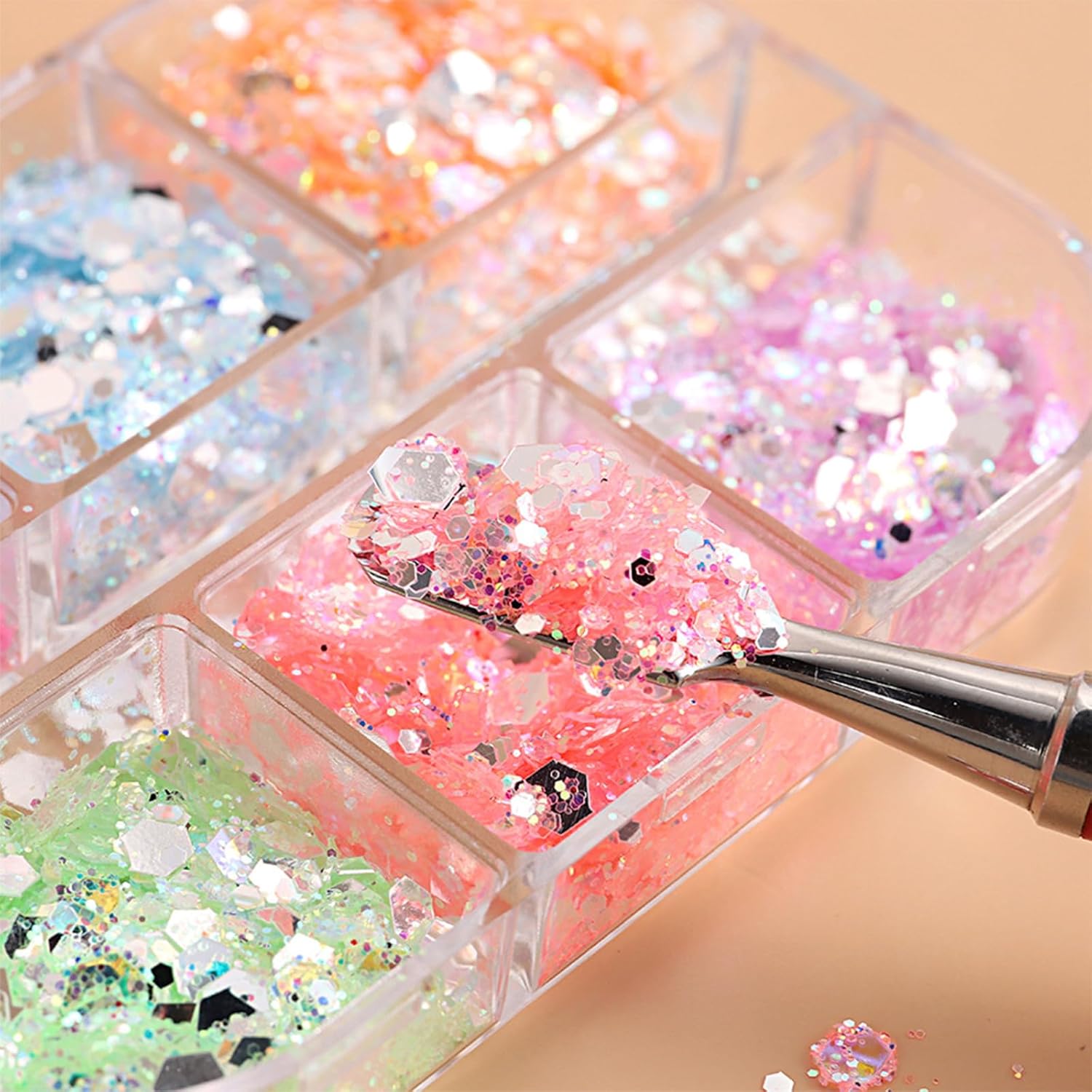 12 Grids Colorful Mermaid Nail Sequin Holographic Nail Art Glitter,Iridescent Nail Art Flake Glitter Decals Glass Paper Design Nail Accessories Acrylic Nails for Women Make Up DIY Nail Decoration-Velvo Beauty