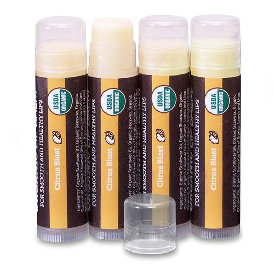 USDA Organic Lip Balm 4-Pack by Earth's Daughter - Citrus Flavor, Beeswax, Coconut Oil, Vitamin E - Best Lip Repair Chapstick for Dry Cracked Lips.-Velvo Beauty