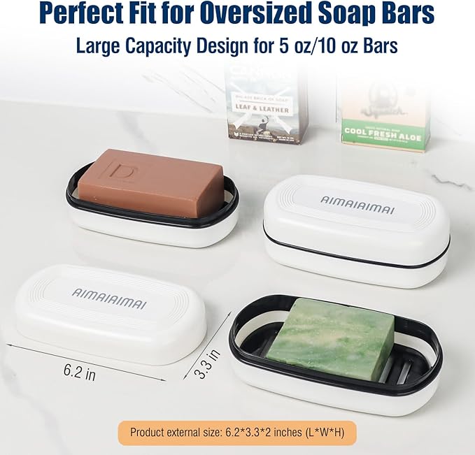 Shampoo Bar Holder Travel Case, Large Soap Holder for 5 oz/10 oz Oversized Bars, Durable & Versatile Storage Soap Container with Drainage Layer (1 Pack, White Style A-Large)-Velvo Beauty