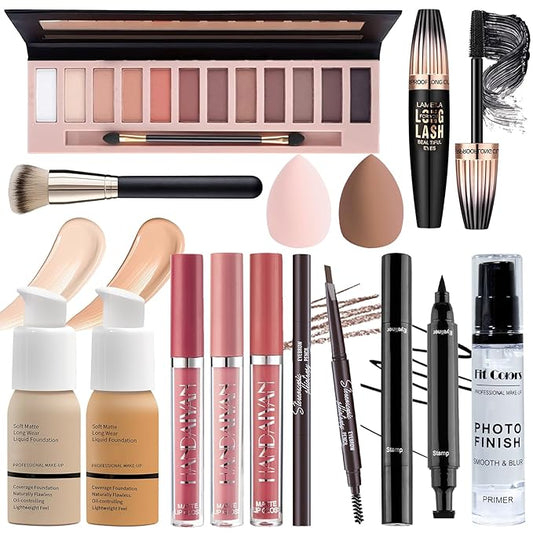 Makeup Set for Women Full Kit, Multipurpose Women’s Makeup Sets, Includes Eyeshadow Palette, Foundation Face Primer, Liquid Lipstick, Eyebrow Pencil Eyeliner Mascara, Makeup Brush-Velvo Beauty