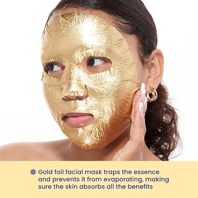 FACETORY K Beauty Face Mask Skin Care - BE BRIGHT BE YOU BRIGHTENING Sheet Mask with Gold Foil & Lemon Fruit | Glowing Gold Brightening Face Mask (10 Pack)-Velvo Beauty