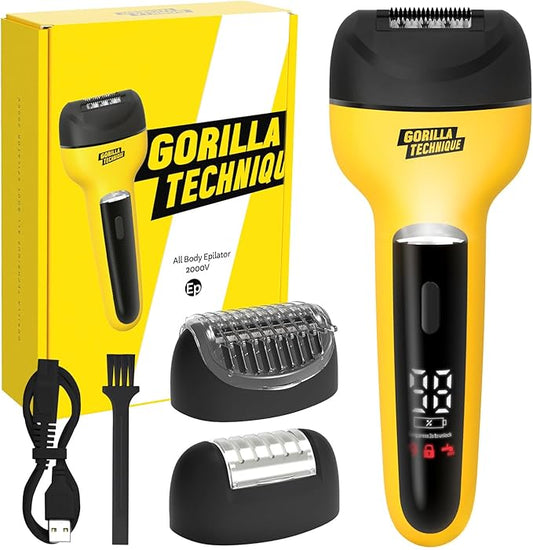 Gorilla Technique 3-in-1 Epilator 2000V, Facial & Body Hair Removal Device, Pain Relief Roller, Cordless Rechargeable Electric Tweezers & Shaver & Callus Remover, Women & Men, Korean Skin Care - 2000V-Velvo Beauty