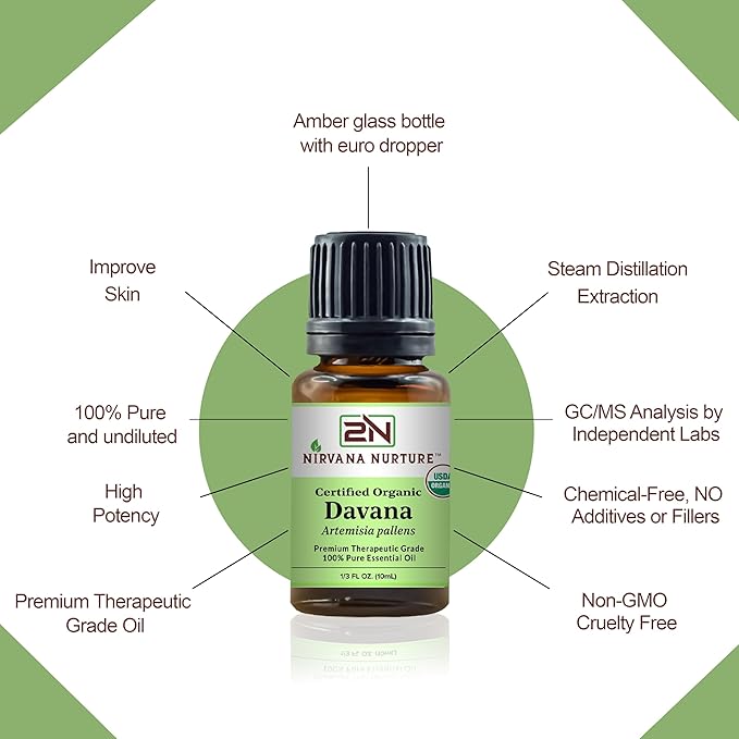 Davana Essential Oil USDA Certified Organic 100% Pure Premium Therapeutic Grade, Undiluted - Aromatherapy Diffuser for Calm and Relaxation, Skin Care, Hair Care-Velvo Beauty