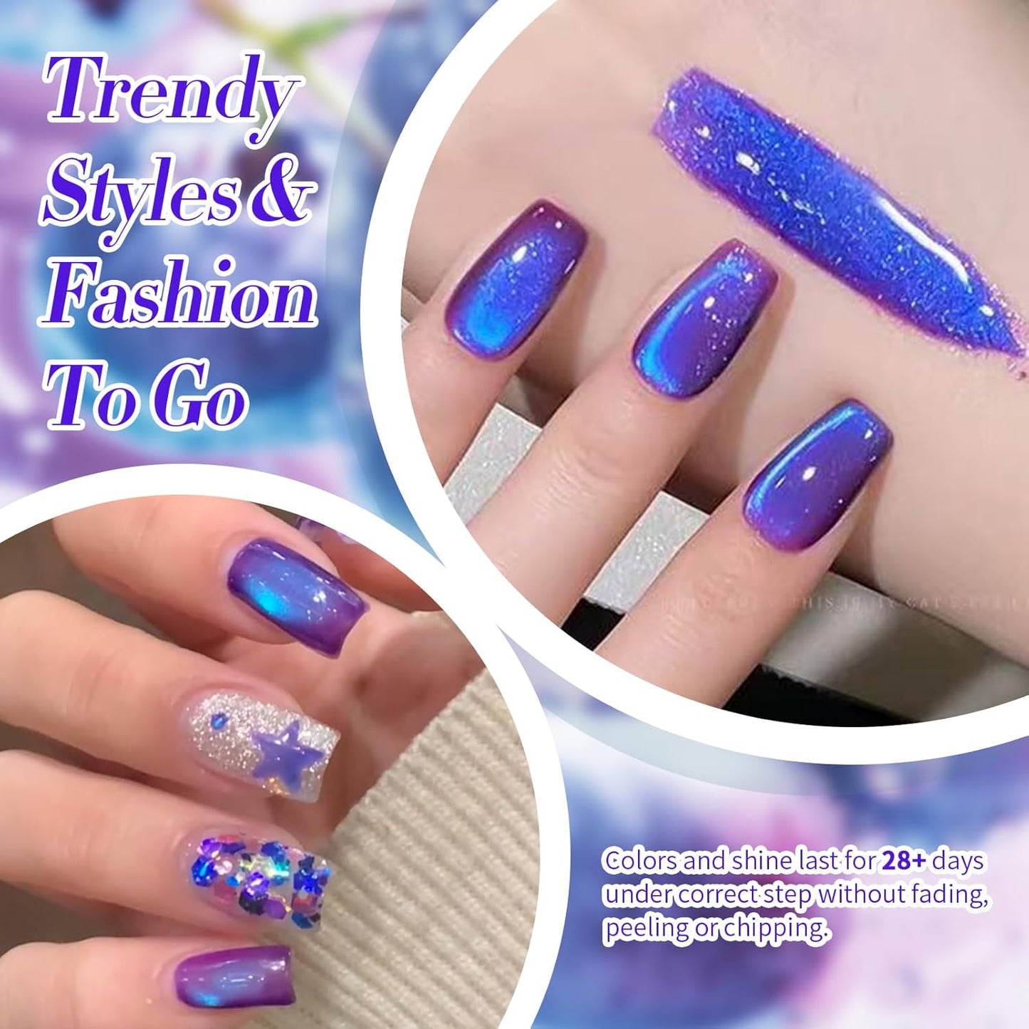 BORN PRETTY Cat Magnetic Eye Gel Nail Polish,Indigo To Violet Gradient Magnetic Gel Polish Blueberry Cat Magnetic Eye Gel Manicure Nail Art DIY 15ml-Velvo Beauty