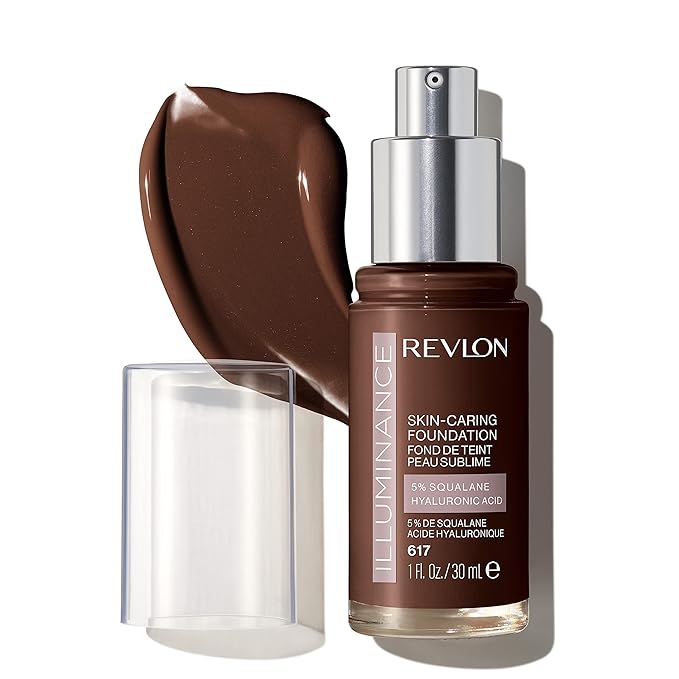 Revlon Illuminance Skin-Caring Liquid Foundation, Hyaluronic Acid, Hydrating and Nourishing Formula with Medium Coverage, 617 Ebony (Pack of 1)-Velvo Beauty