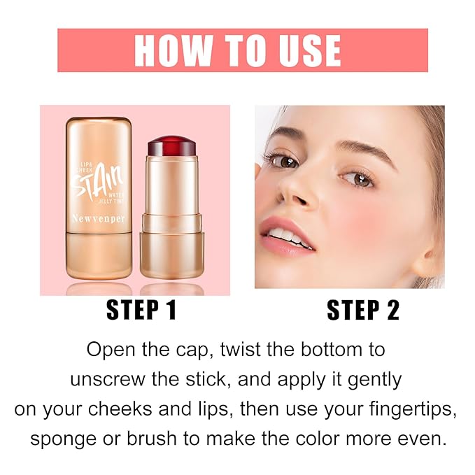 2pcs Jelly Blush Stick, Multi-purpose Lip and Cheek Colour Stick, Jelly Texture Waterproof, Moisturising and Long-lasting, Non-sticky, Create Watercolour Makeup Effect for Women and Girls 2#-Velvo Beauty