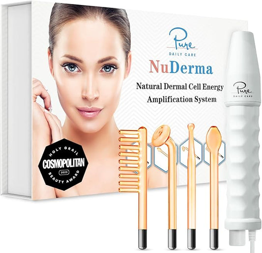 Pure Daily Care NuDerma Handheld Skin Therapy Wand Machine w/Neon – Anti-Aging - Skin Tightening - Wrinkle Reducing - Dark Circles – Clarifying - Hair & Scalp Stimulator-Velvo Beauty