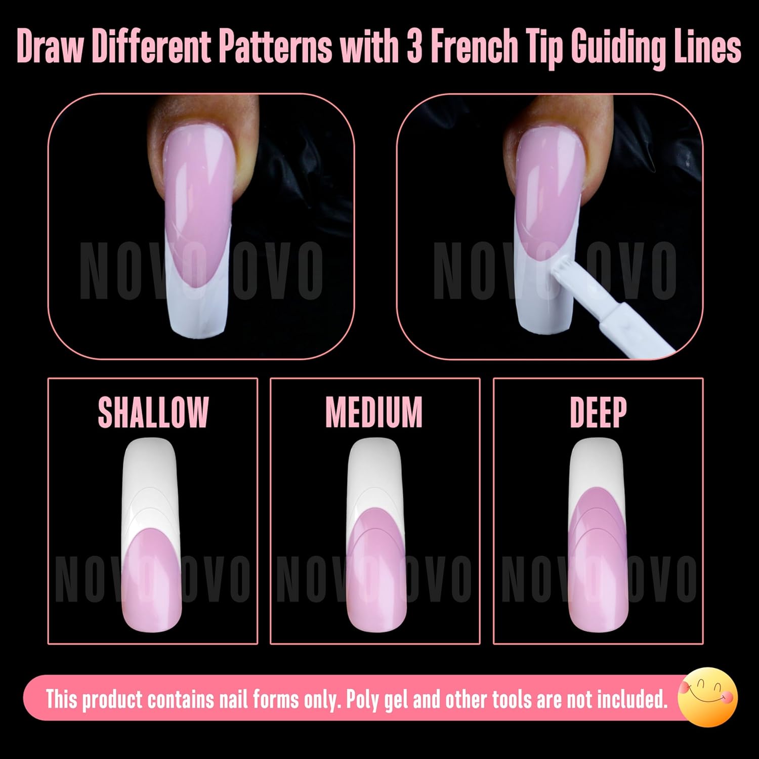 Helloween Curved Square Nail Dual Forms for Poly Gel Extension with Guiding Line Inside, M L XL Reusable Full Cover Acrylic/Builder/Hard Gel Polygel Molds for Salon DIY x 15 sizes 150 Pcs-Velvo Beauty