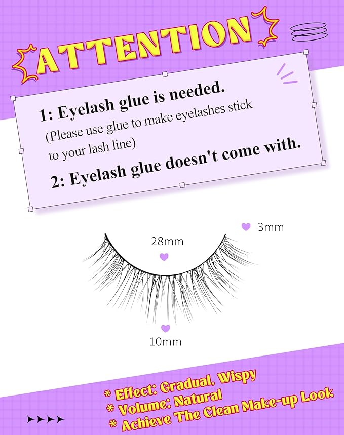 Onlyall Natural Lashes Wispy Lashes Natural Look False Eyelashes Natural Flared Eyelashes False Eye Lashes Soft Fluffy Lashes 7 Pairs DK32, Black-Velvo Beauty