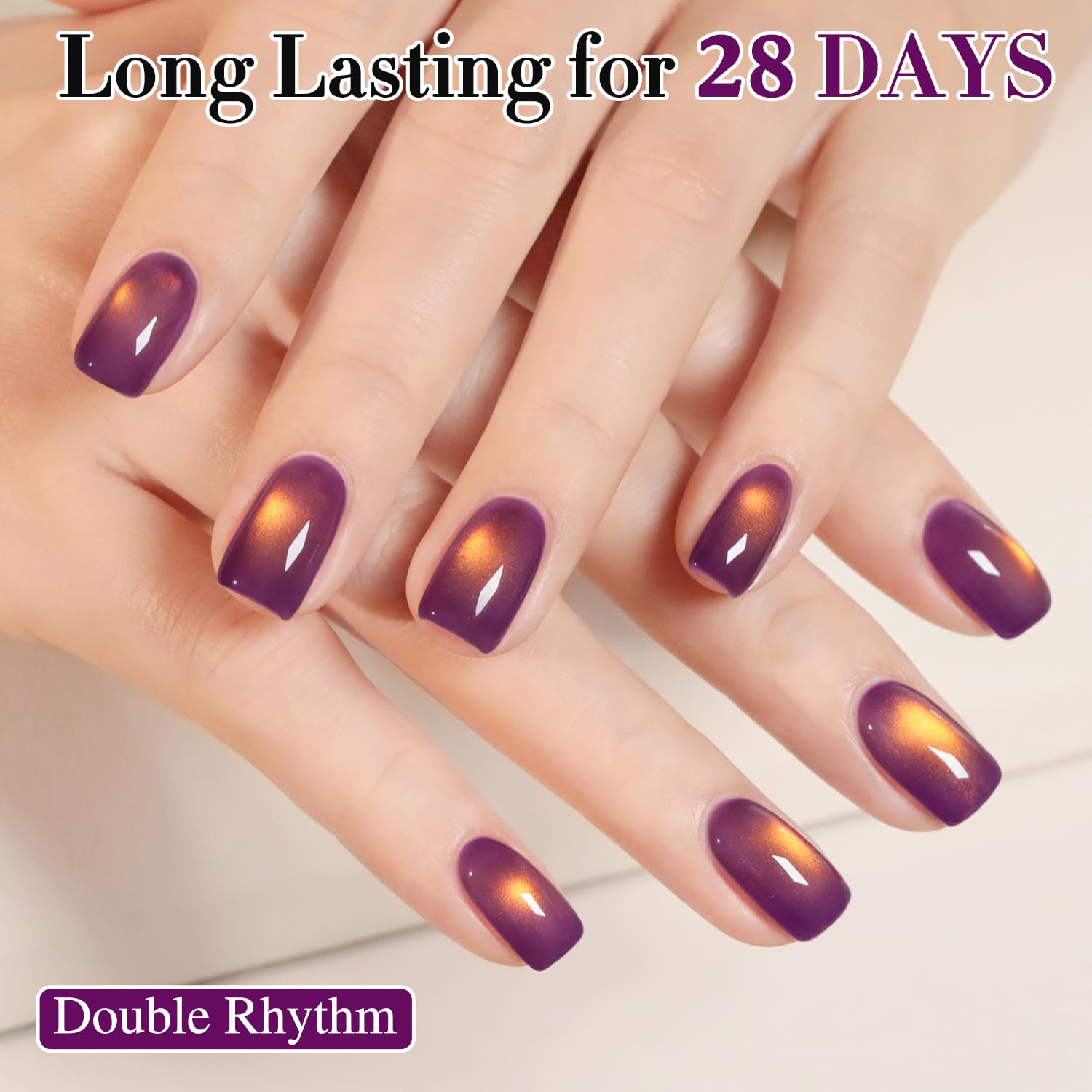 Double Rhythm Jelly Glass Cat Eye Gel Polish with Magnet 15ML Holographic Glitter Shimmer Translucent Sheer Color Magnetic Nail Polish Salon DIY at Home (Golden Purple-MC1254)-Velvo Beauty