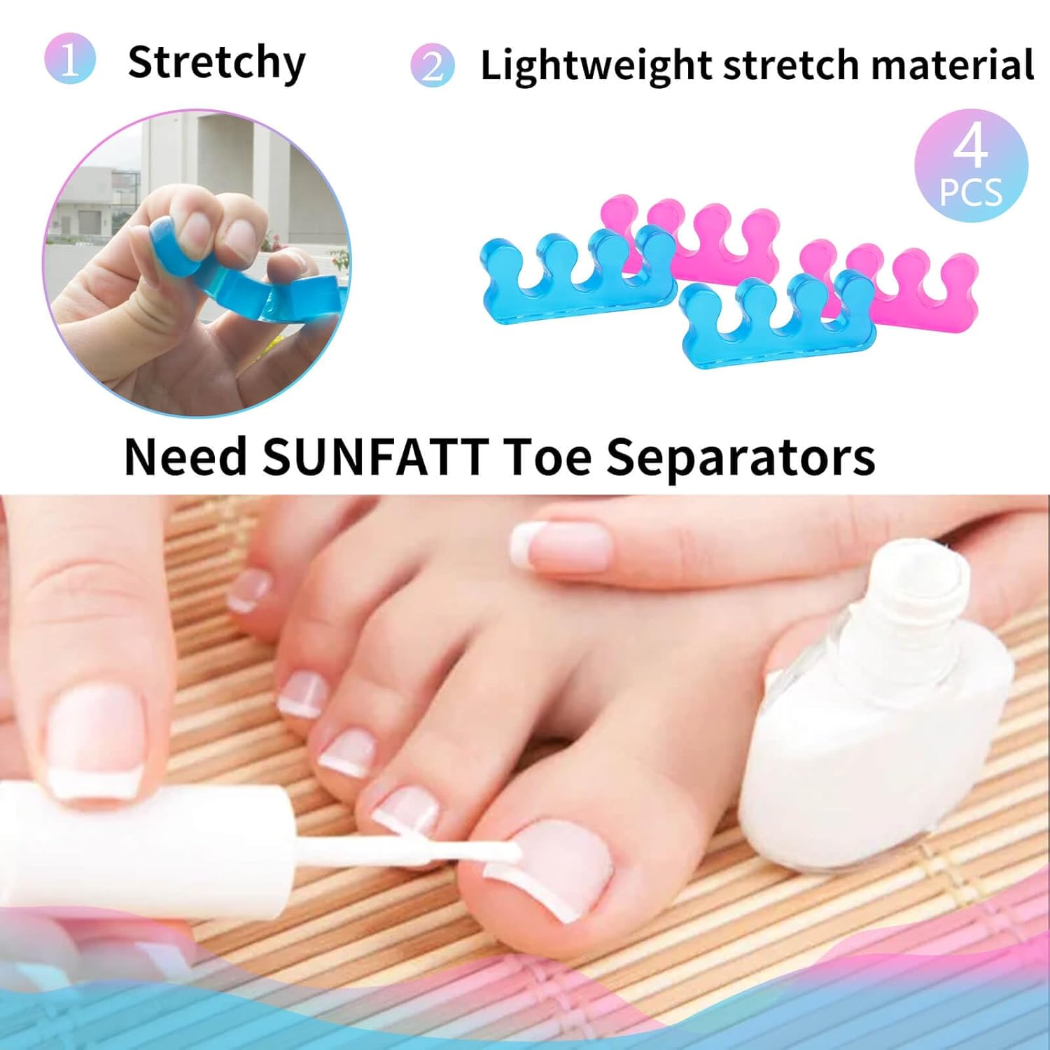 SUNFATT Toe Separators for Women,Toe Spacers for Women,Repeatable Washable Toe Separators,Toe Separators for Nail Polish Application,Soft Gel Pedicure Tools.-Velvo Beauty