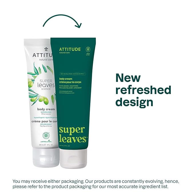 ATTITUDE Body Cream, EWG Verified Moisturizer, Vegan Moisturizing Products For Dry Skin, Dermatologically Tested, Olive Leaves, 8 Fl Oz-Velvo Beauty