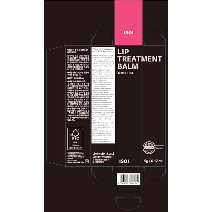 ISOI Bulgarian Rose Lip Treatment Balm (Berry Rose) – Tinted & Hydrating Lip Gloss for Dry Lips, Korean Skincare (0.18 oz, 5g)-Velvo Beauty