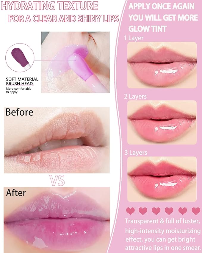 Tinted Moisturizing Lip Glow Oil, Hydrating Plumping Lip Gloss Lip Care Clear Lip Oil for Dry Lip, Glow Reviver Lip Oil,Shine Lip Tint Stain Lip Care Product,Women's Day Makeup Gift(#006 Berry)-Velvo Beauty