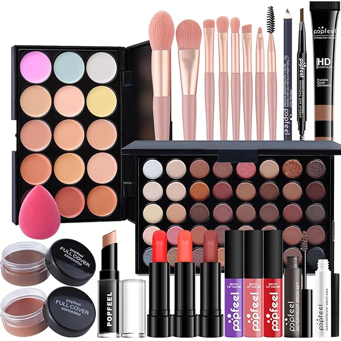 Pure Vie All-in-One Holiday Gift Surprise Makeup Set Essential Starter Bundle Include Eyeshadow Palette Lipstick Concealer Blush Mascara Eyeliner Face Powder Lipgloss Brush - Full Makeup Kit for Women-Velvo Beauty