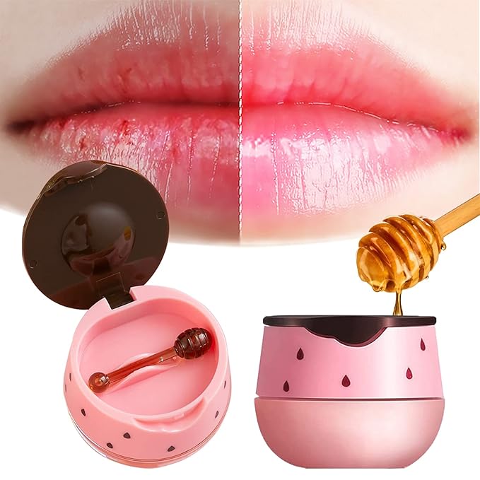 2PCS Lip Balm Honey Pot, Honey Pot Lip Balm for Dry Cracked Lips, Strawberry Lip Balm Scrubs Exfoliator & Moisturizer, Hydrating Lip Balm Honey Pot with Wand, Lip Sleeping Mask (B)-Velvo Beauty