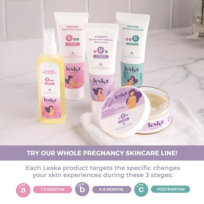 Leska Pregnancy Stages A & B Set | Belly Lotion, Belly Oil, Stretch Mark Defense Cream & Belly Butter | Pregnant Mom Months 1-9 | Part of Complete 3-Part Pregnancy Skincare System (Set of 4, 4-4.93oz)-Velvo Beauty