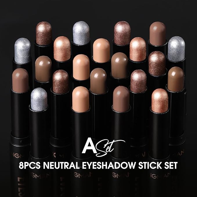 Jolilab Eyeshadow Stick Set, 8 Colors Matte Professional Bright-Colored Contouring and Highlight Stick, Cream Waterproof Long Lasting High Pigmented Eye Shadow. (8, A1)-Velvo Beauty