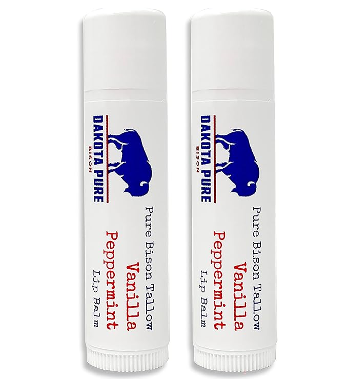 Tallow Balm – Bison Tallow Lip Balm Set of 2 – Moisturizing and Natural Lip Balm for Chapped Lips Vanilla Peppermint Lip Balm-Velvo Beauty