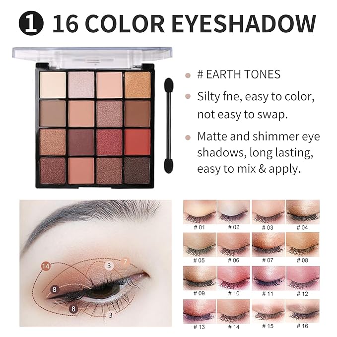 All in One Makeup Kit For Girls - 16 Colors Naked Eyeshadow Palette, 3Pcs Makeup Brushes, Waterproof Eyeliner Pencil, Eyebrow Powder,Eyebrow Pencil,Mascara, Women and Beginners Teens Makeup Gift Set-Velvo Beauty