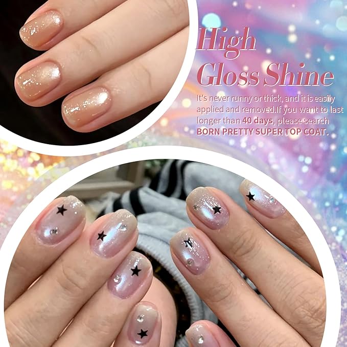 Born Pretty Magnetic Gel Nail Polish Pastel Cat Magnetic Eye Gel Polish Glitter Shimmer Auroras Magnetic Gel Nail Art Manicure Kit 6PCS-Velvo Beauty