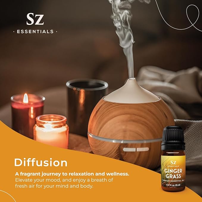 – Ginger Grass Essential Oil – 100% Pure & Undiluted (Cymbopogon martinii VAR. Sofia)– Fresh Citrusy Earthy Aroma – Aromatherapy, Perfumery, Skin Care – Therapeutic Grade - 1/6 oz. 5 mL-Velvo Beauty