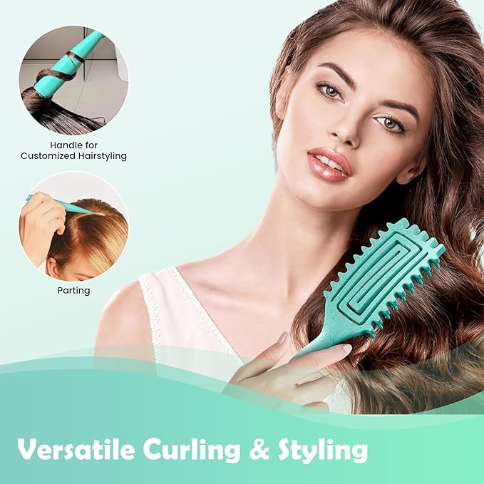 Curl Defining Brush, Curly Hair Brush Defining with Side Gear for Combing, Shaping, and Styling Curly Hair, Lightweight Candy Brush Suitable for All Wet or Dry Hair Types for Women and Men(Green+Pink)-Velvo Beauty